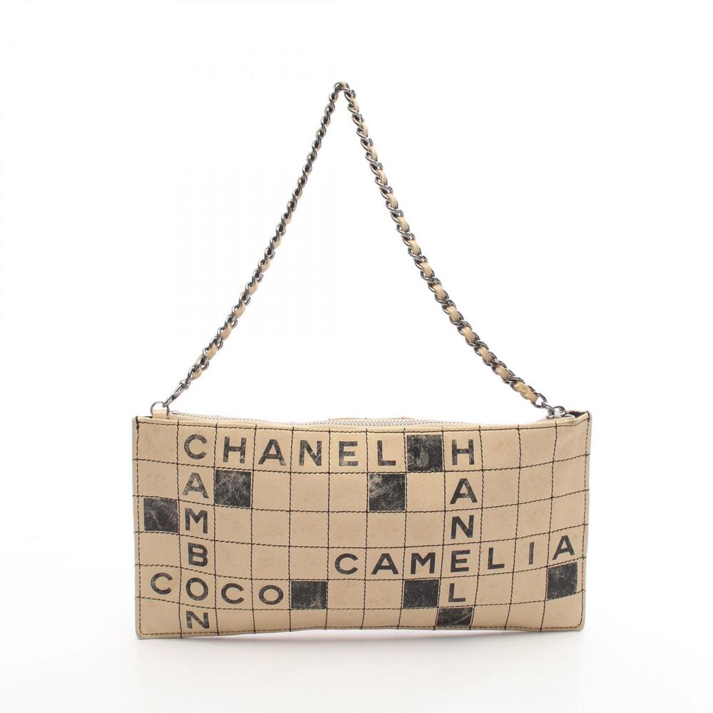 Chanel Crossword Handbag Lambskin Leather Beige Black
